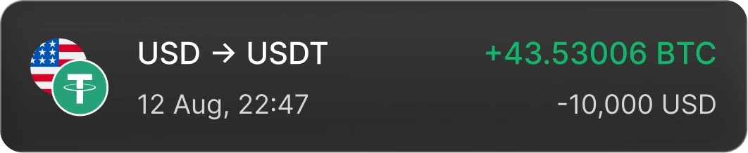 Transaction: USD to USDT, 12 Aug 22:47, +43.53006 BTC
